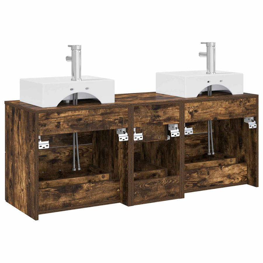 Badkamerkastenset 3 st Gerookt eiken 49,5 x 41 x 62,5 cm
