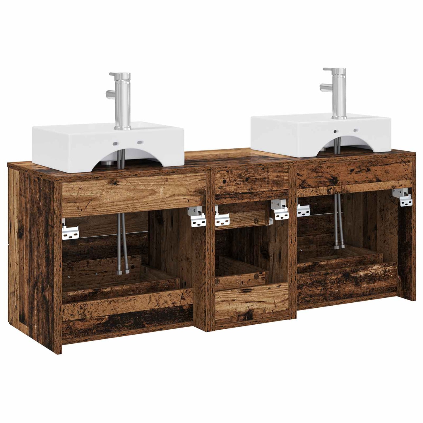 Badkamerkastenset 3 st Oud hout 49,5 x 41 x 62,5 cm