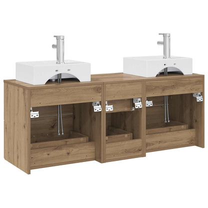 Badkamerkastenset 3 st Artisanaal eiken 49,5 x 41 x 62,5 cm