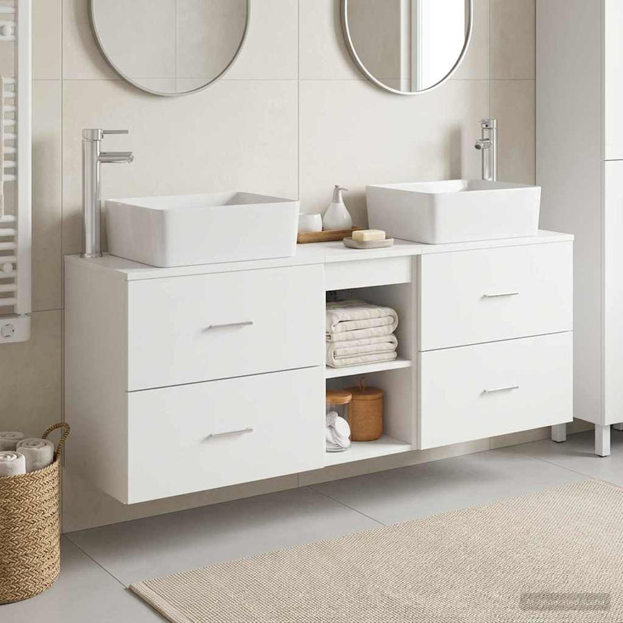 Badkamerkastenset 3 st Wit 53 x 34,5 x 63 cm Bewerkt hout