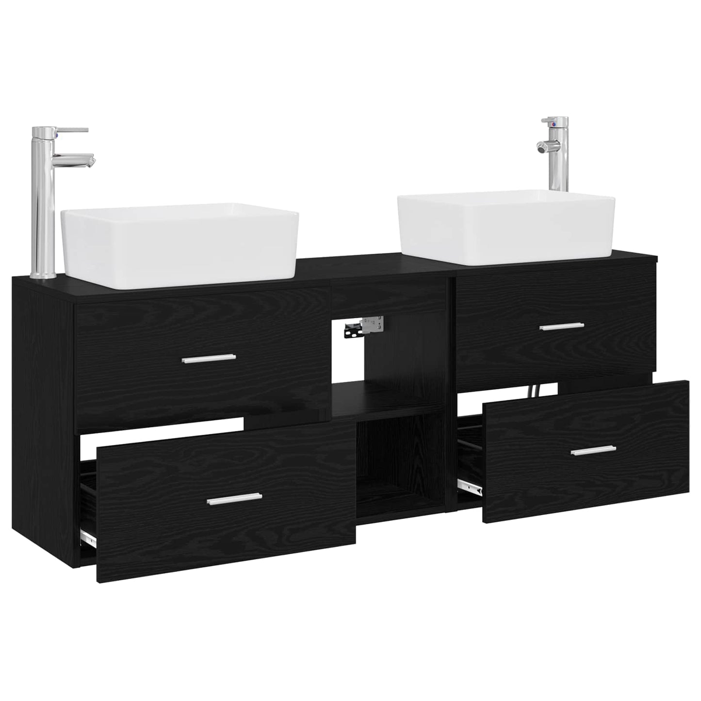 Badkamerkastenset 3 st Zwart 53 x 34,5 x 63 cm Bewerkt hout