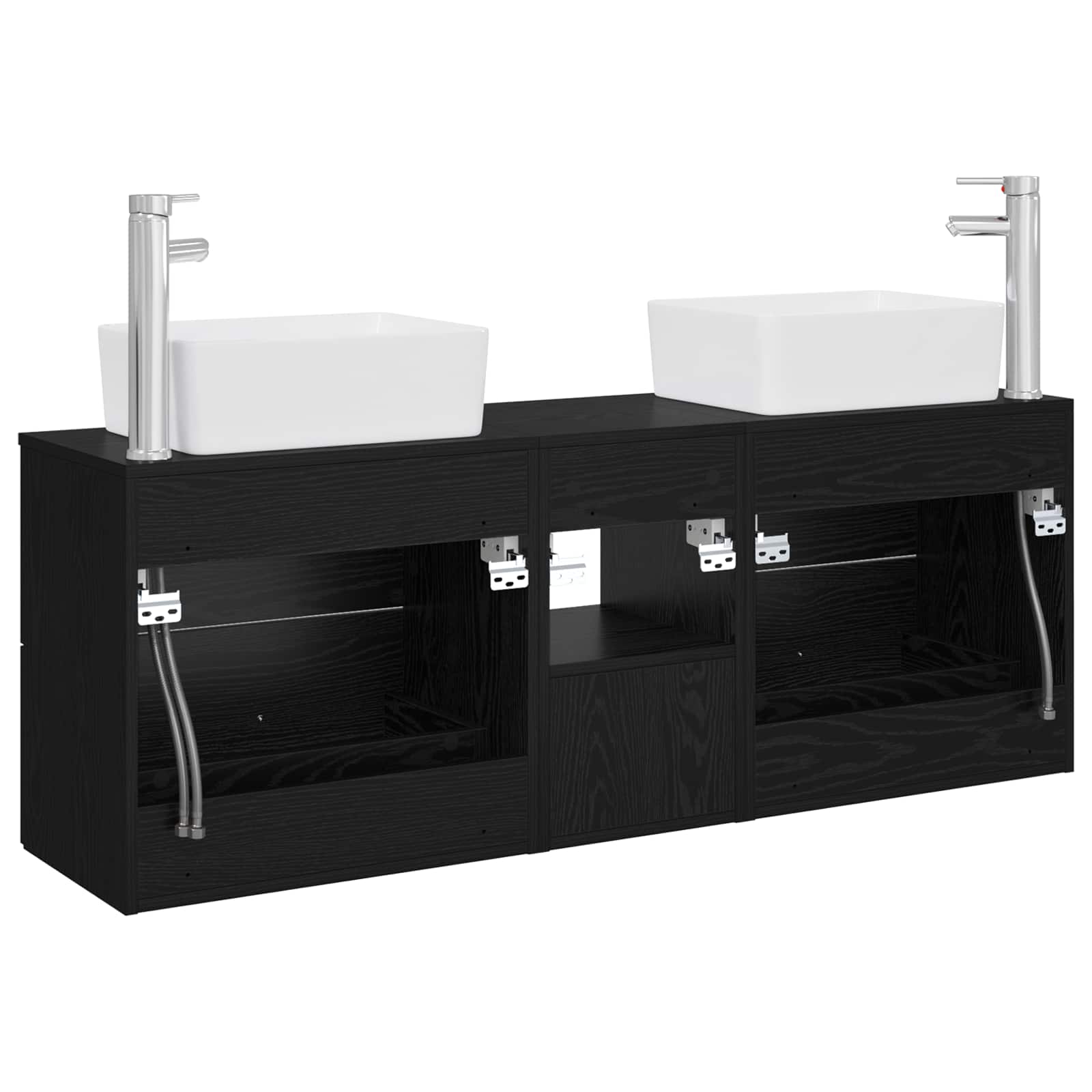 Badkamerkastenset 3 st Zwart 53 x 34,5 x 63 cm Bewerkt hout