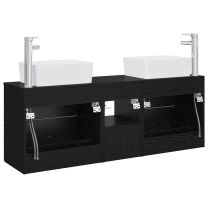 Badkamerkastenset 3 st Zwart 53 x 34,5 x 63 cm Bewerkt hout