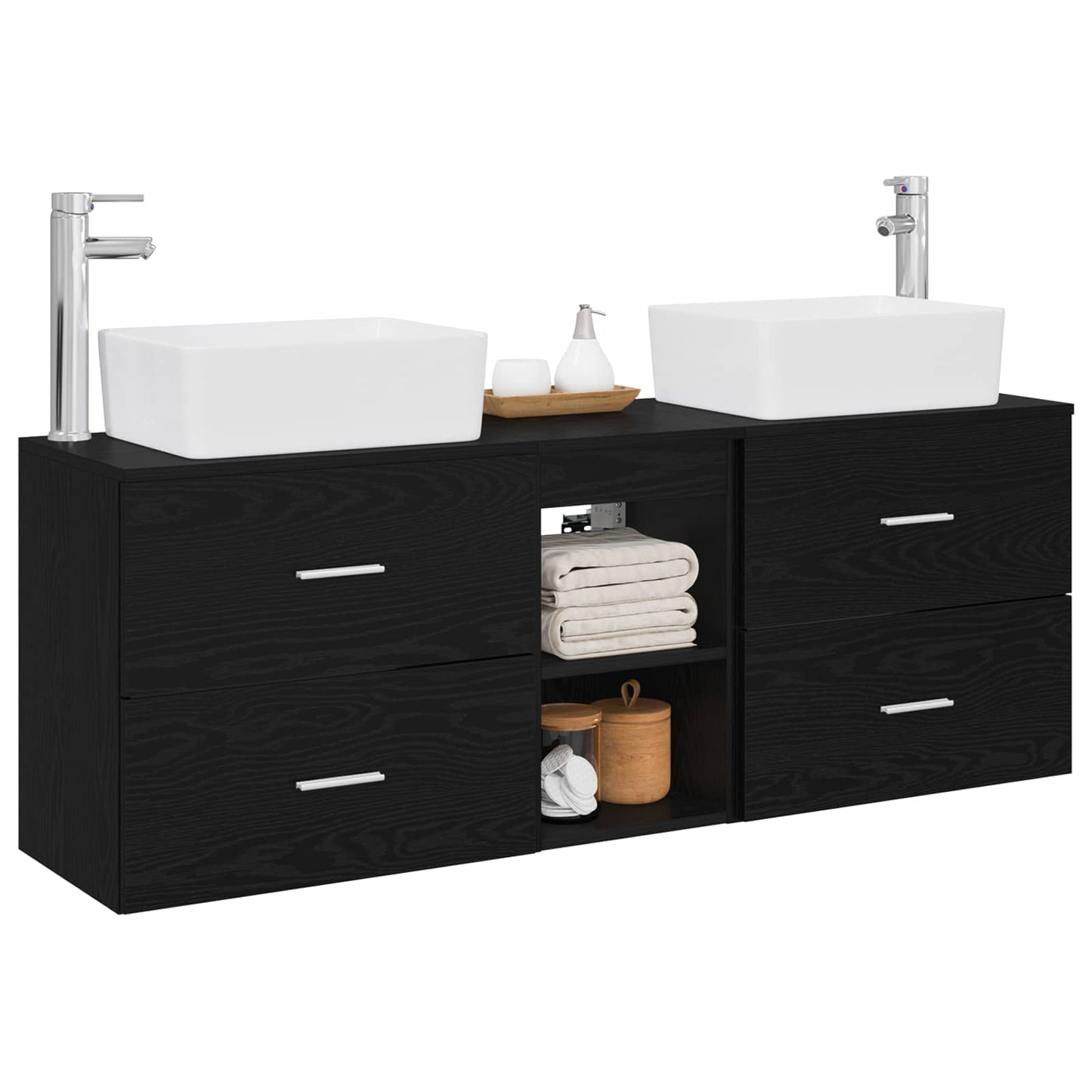 Badkamerkastenset 3 st Zwart 53 x 34,5 x 63 cm Bewerkt hout