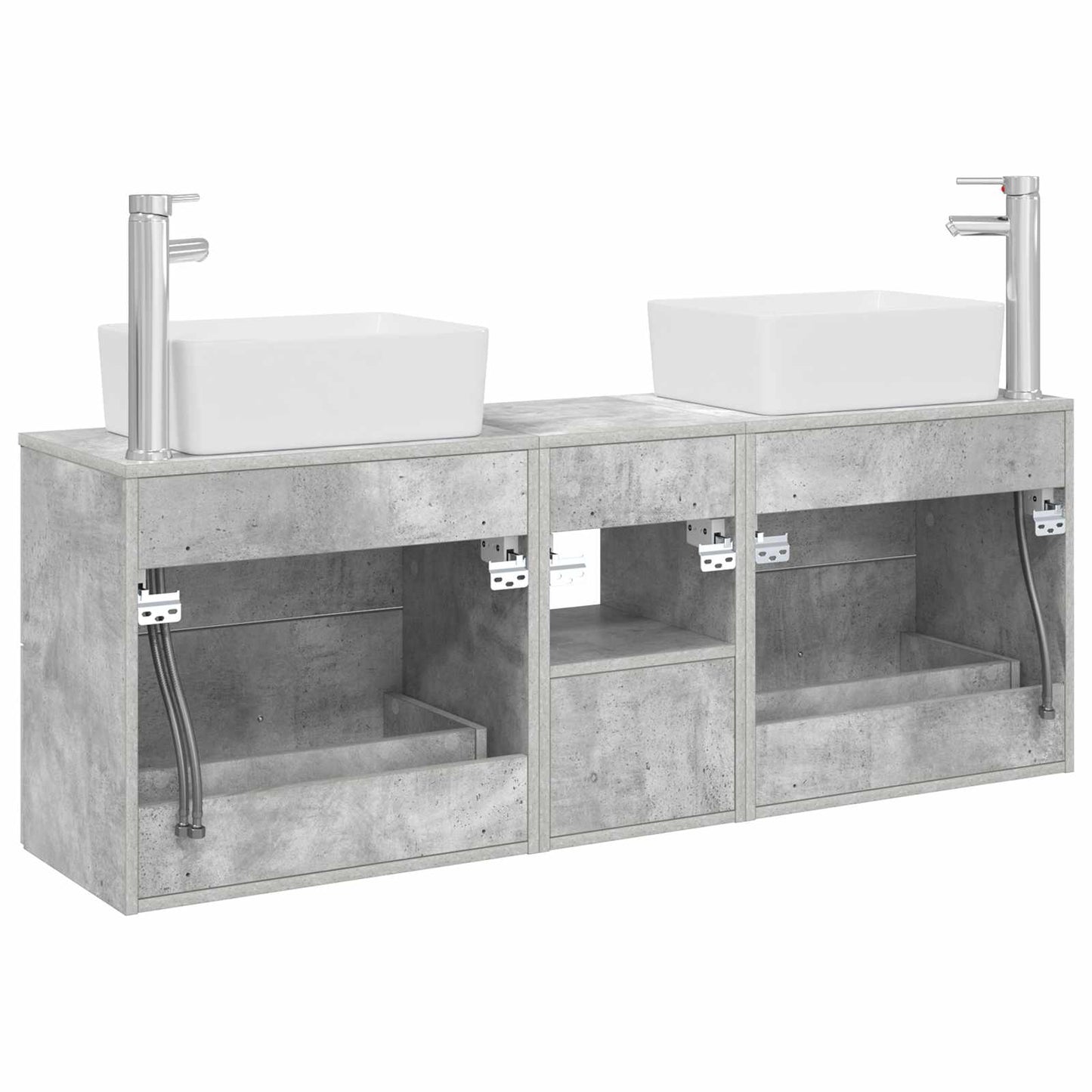 Badkamerkastenset 3 st Betongrijs 53 x 34,5 x 63 cm