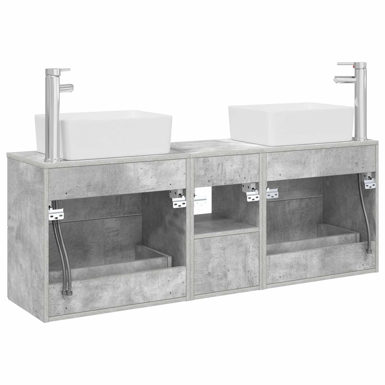 Badkamerkastenset 3 st Betongrijs 53 x 34,5 x 63 cm