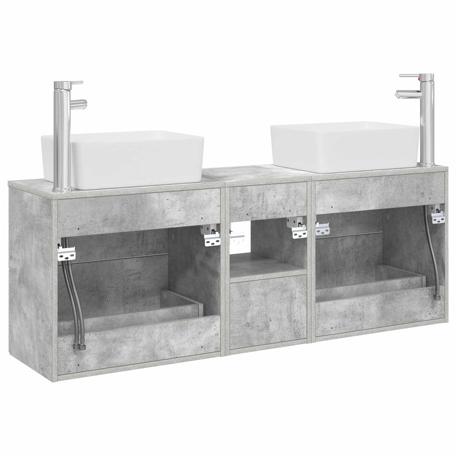 Badkamerkastenset 3 st Betongrijs 53 x 34,5 x 63 cm