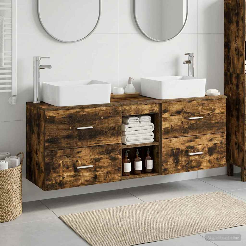 Badkamerkastenset 3 st Gerookt eiken 53 x 34,5 x 63 cm