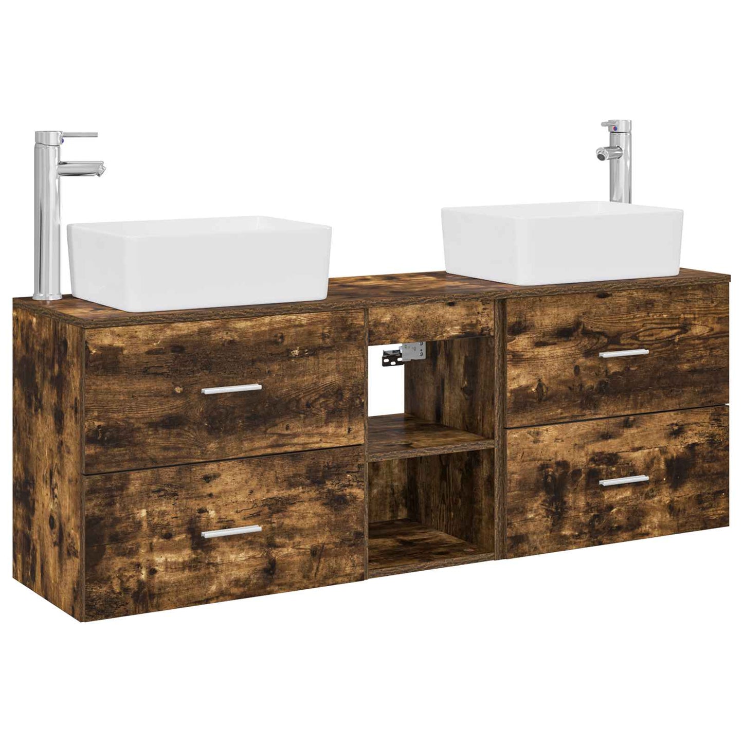 Badkamerkastenset 3 st Gerookt eiken 53 x 34,5 x 63 cm