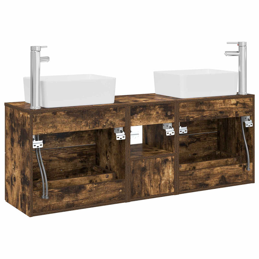Badkamerkastenset 3 st Gerookt eiken 53 x 34,5 x 63 cm