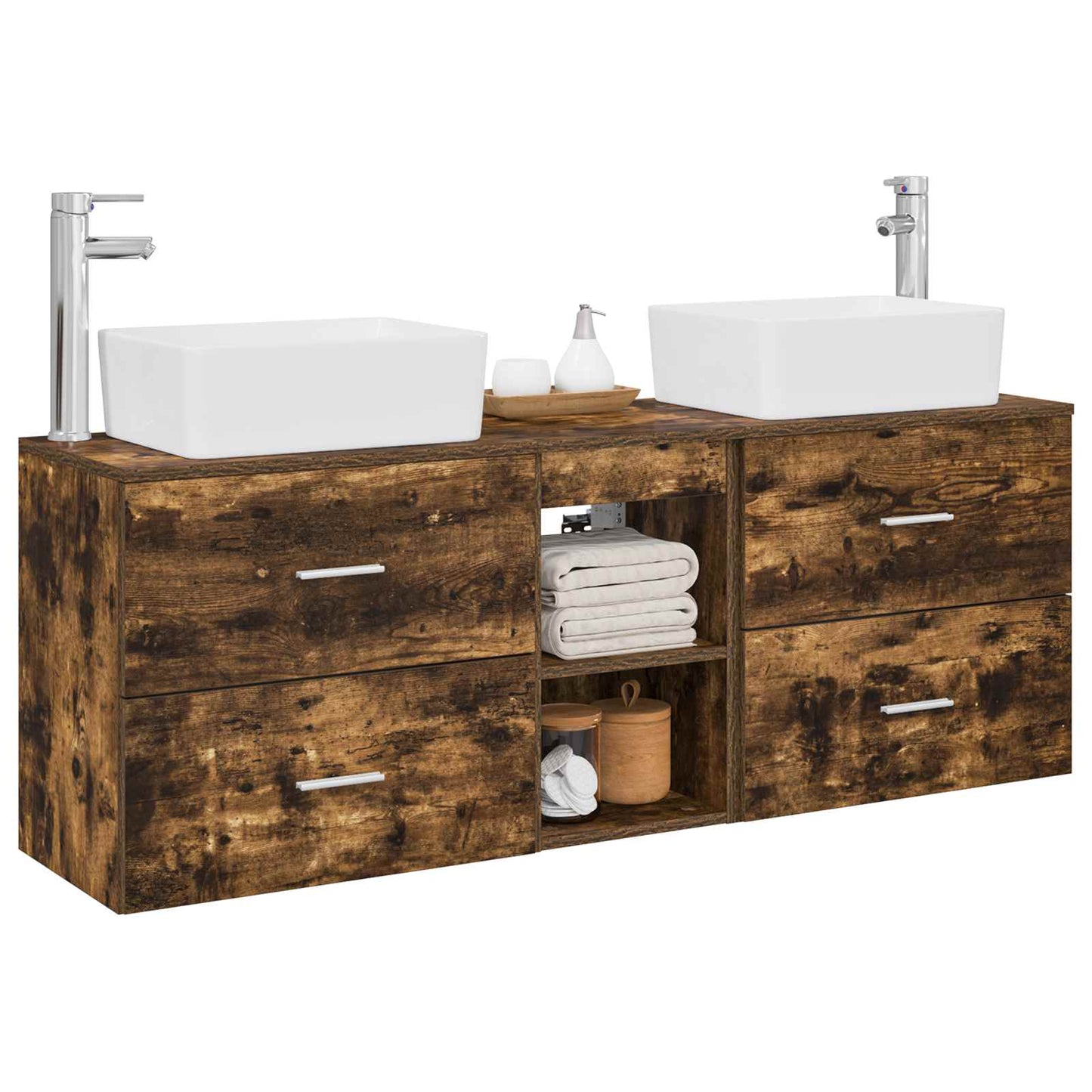 Badkamerkastenset 3 st Gerookt eiken 53 x 34,5 x 63 cm
