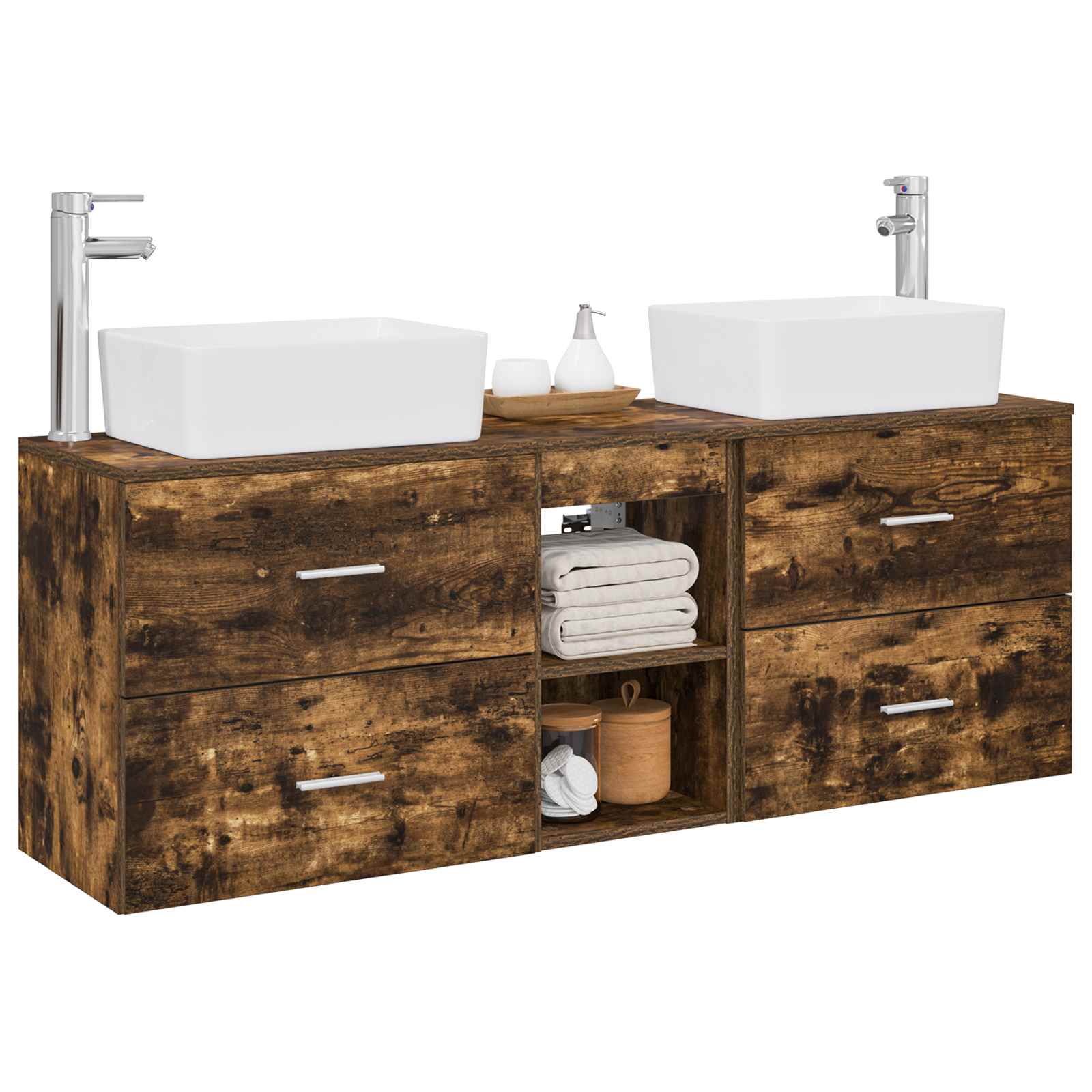 Badkamerkastenset 3 st Gerookt eiken 53 x 34,5 x 63 cm