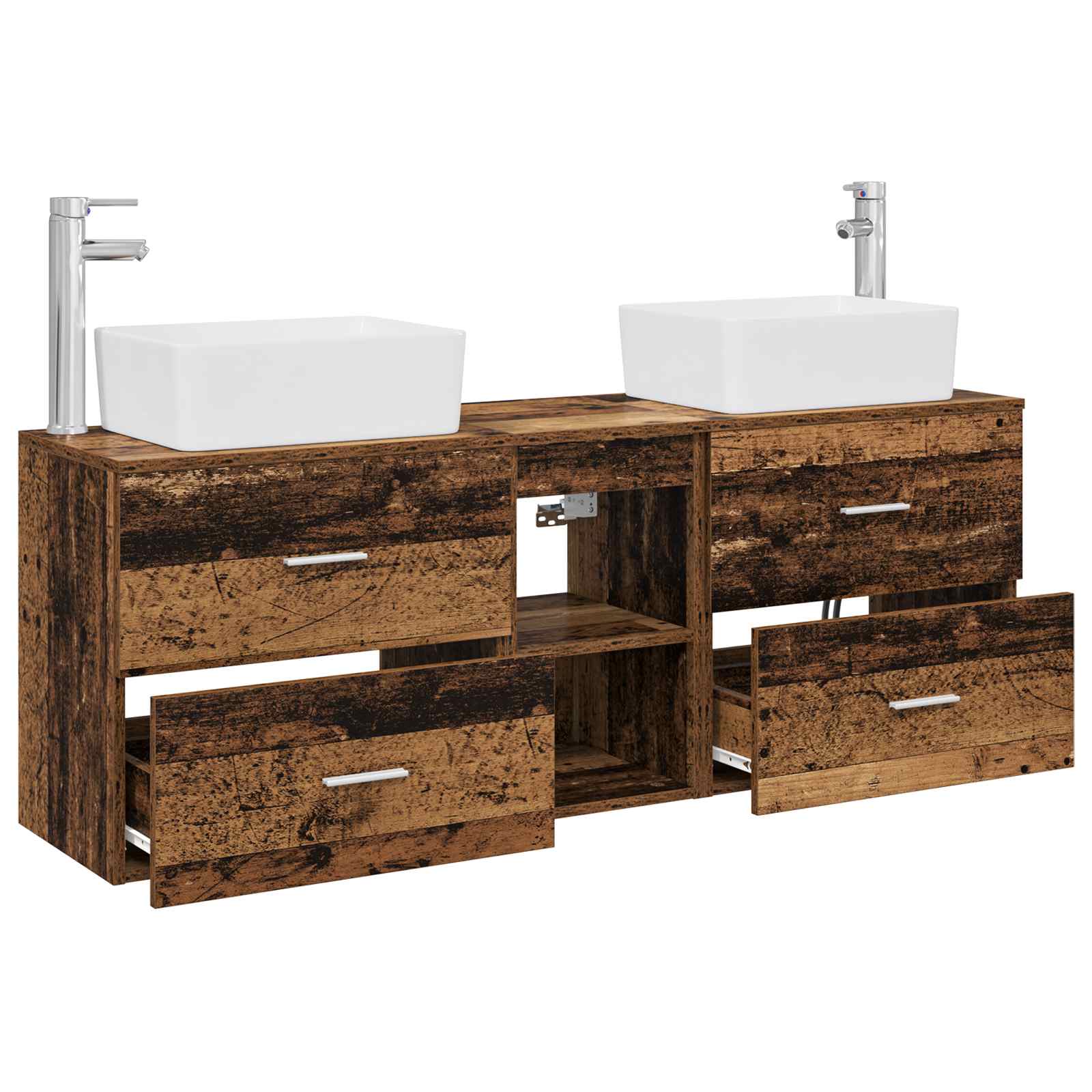 Badkamerkastenset 3 st Oud hout 53 x 34,5 x 63 cm Bewerkt hout