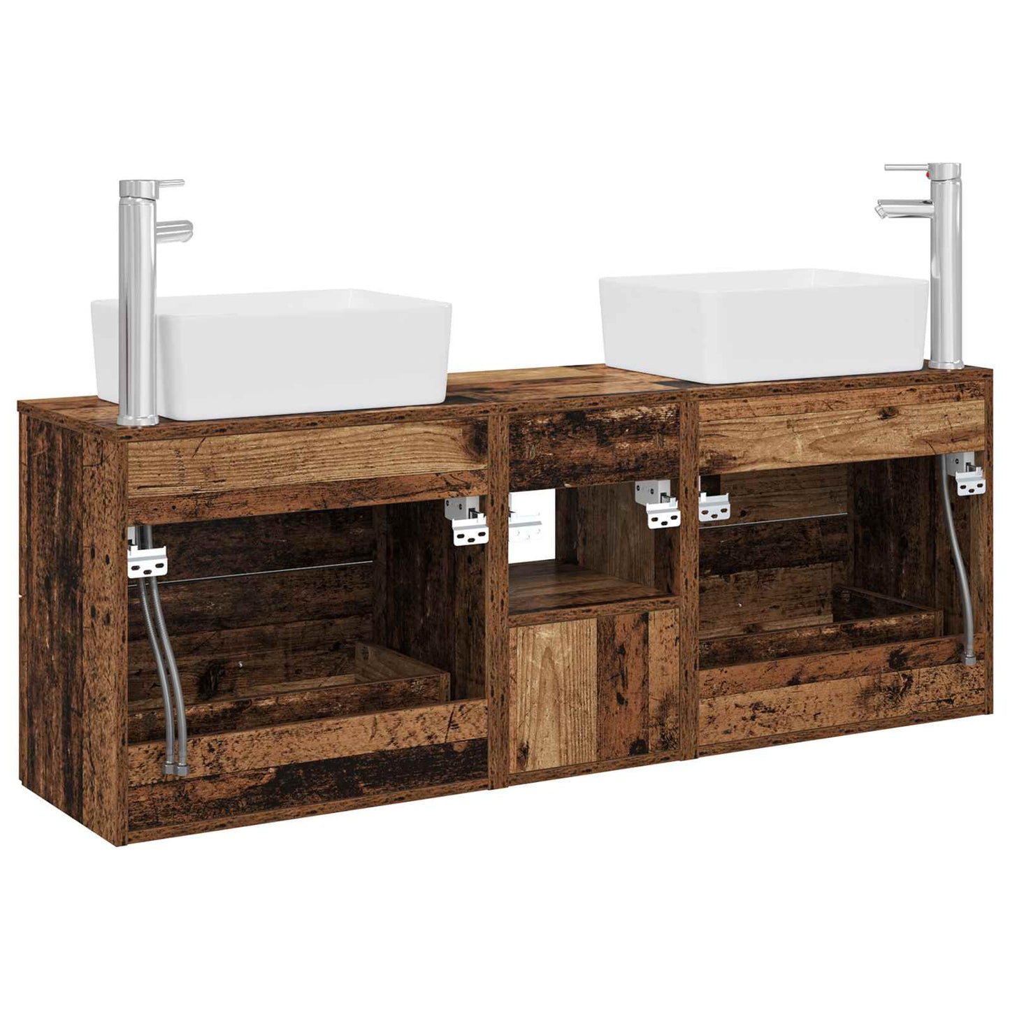 Badkamerkastenset 3 st Oud hout 53 x 34,5 x 63 cm Bewerkt hout