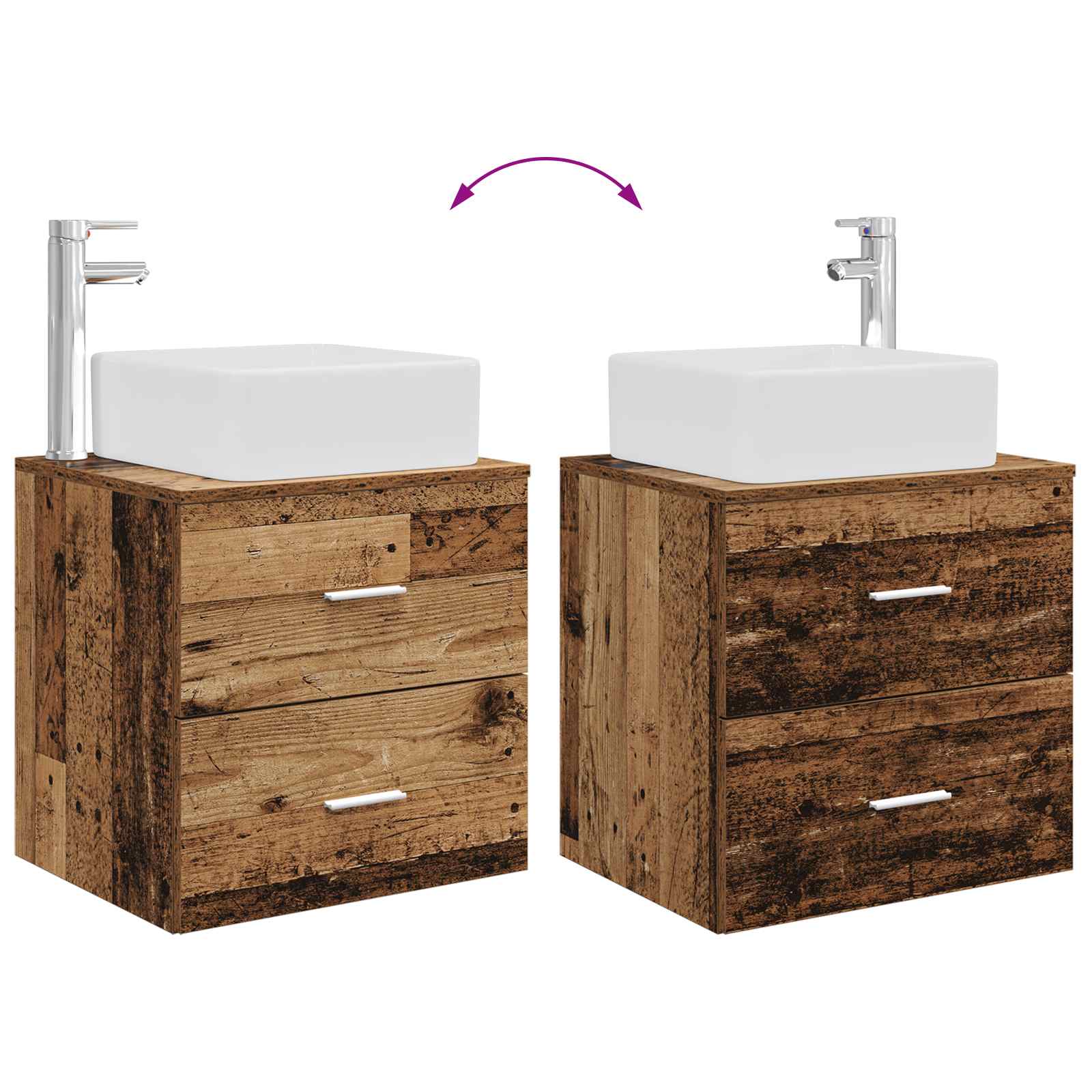 Badkamerkastenset 3 st Oud hout 53 x 34,5 x 63 cm Bewerkt hout