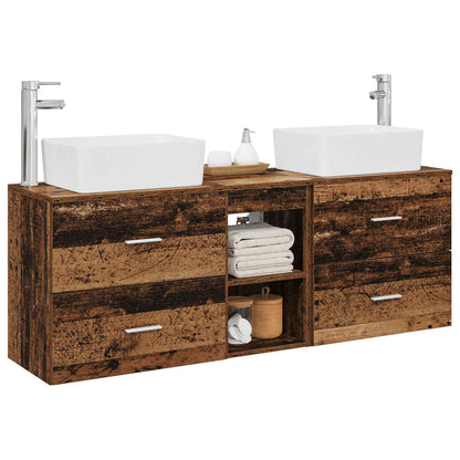 Badkamerkastenset 3 st Oud hout 53 x 34,5 x 63 cm Bewerkt hout