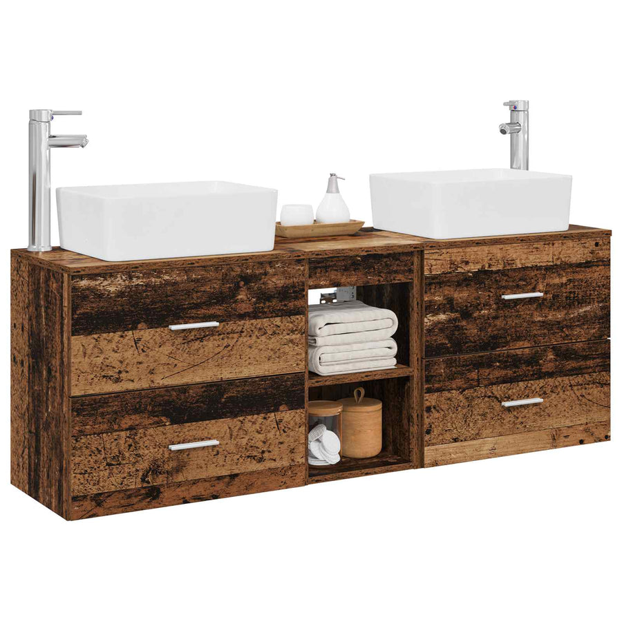 Badkamerkastenset 3 st Oud hout 53 x 34,5 x 63 cm Bewerkt hout