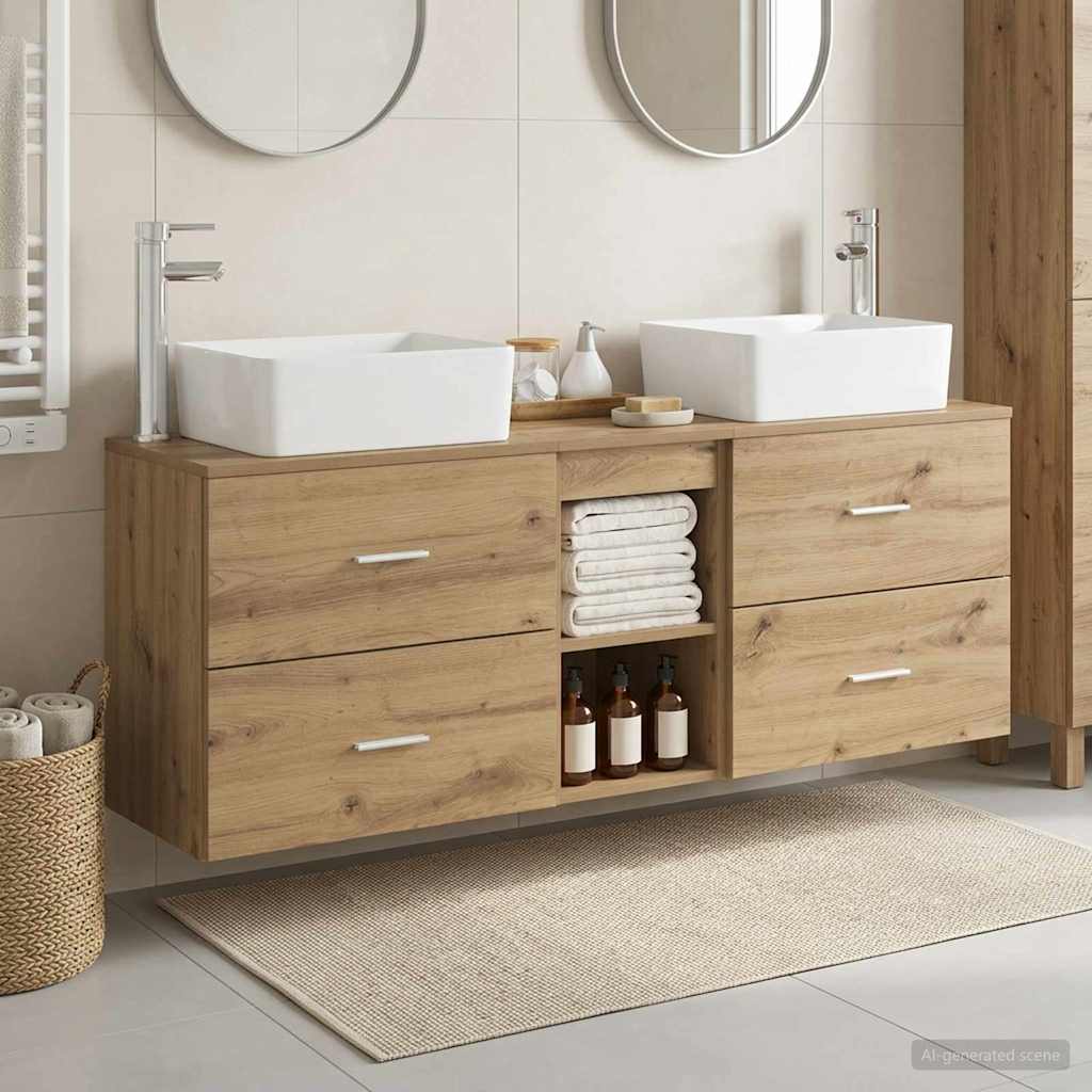 Badkamerkastenset 3 st Artisanaal eiken 53 x 34,5 x 63 cm