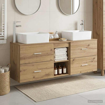 Badkamerkastenset 3 st Artisanaal eiken 53 x 34,5 x 63 cm