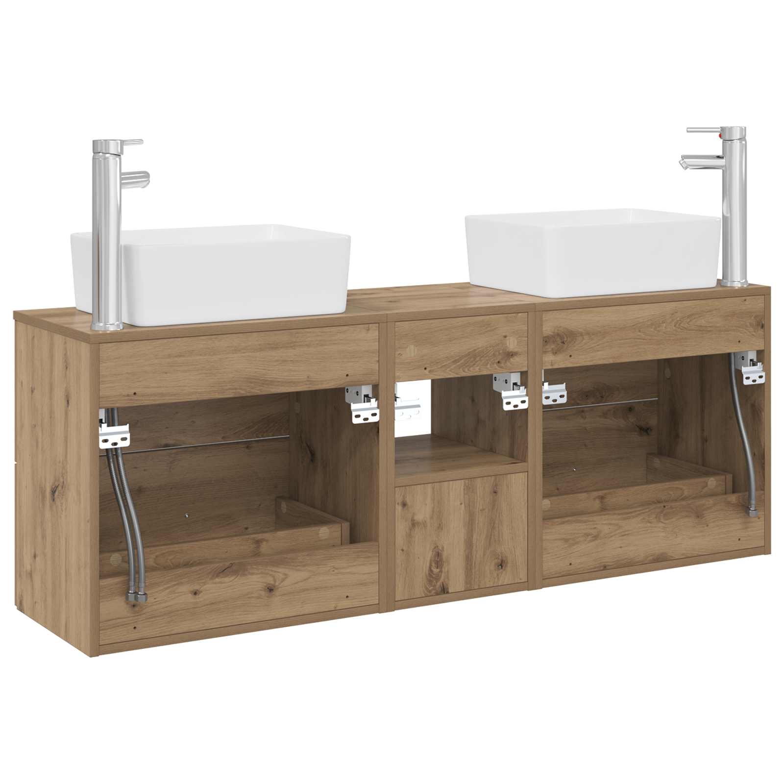 Badkamerkastenset 3 st Artisanaal eiken 53 x 34,5 x 63 cm