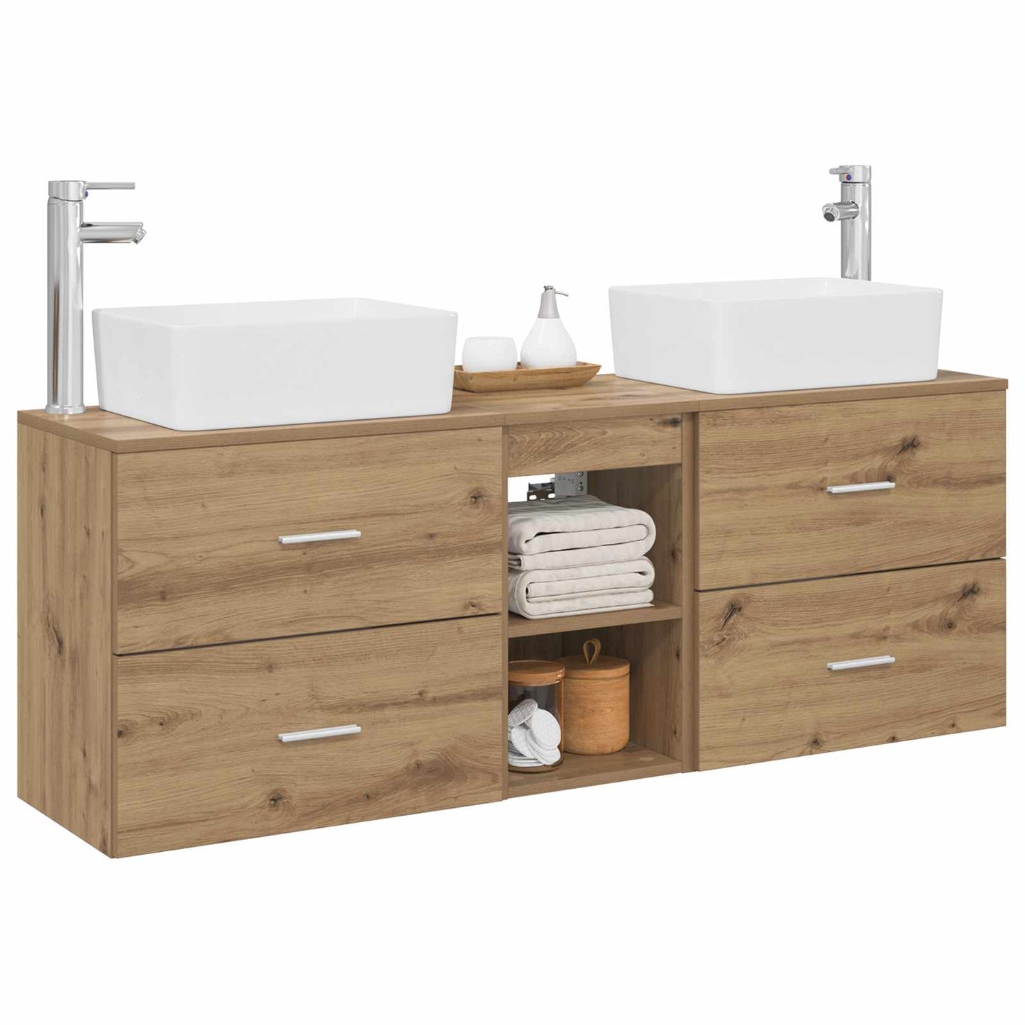 Badkamerkastenset 3 st Artisanaal eiken 53 x 34,5 x 63 cm