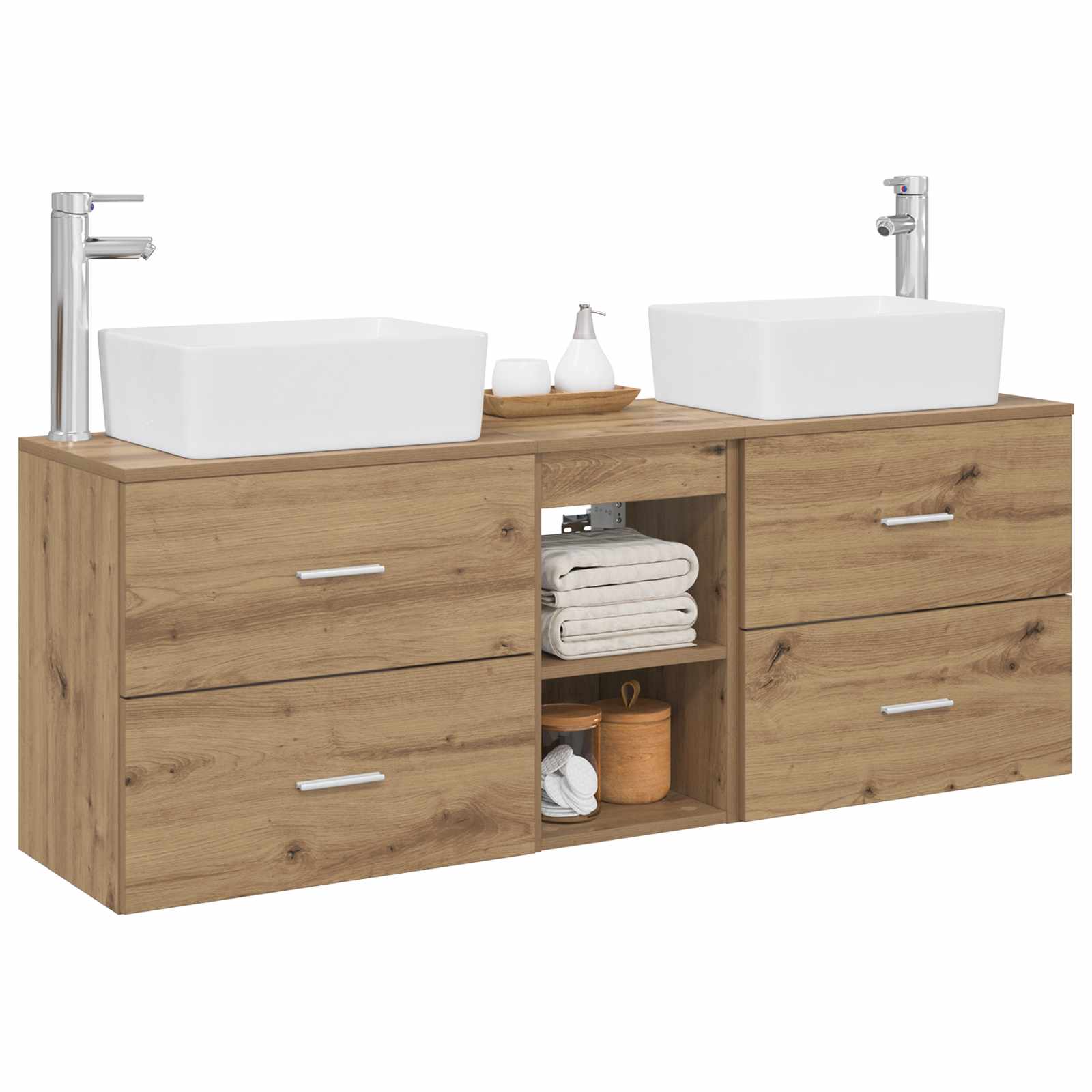 Badkamerkastenset 3 st Artisanaal eiken 53 x 34,5 x 63 cm