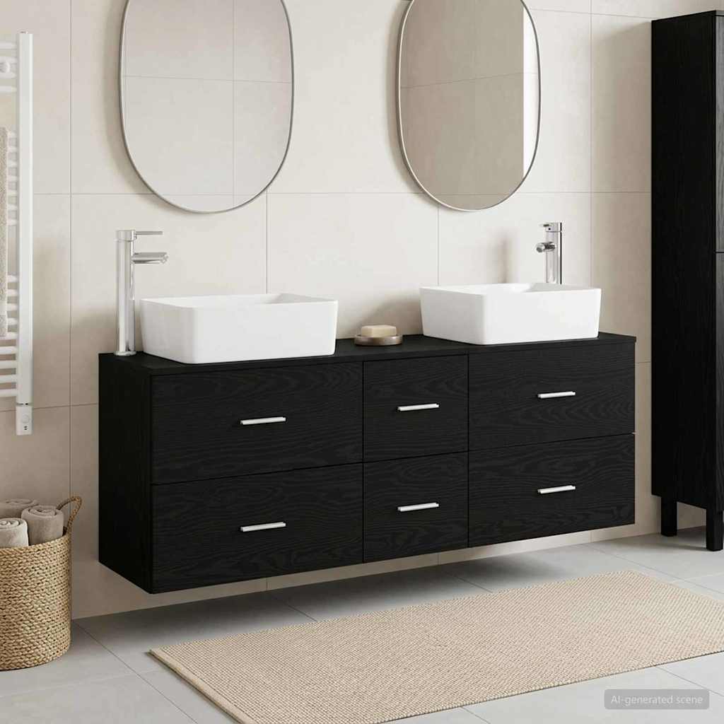 Badkamerkastenset 3 st Zwart 53 x 34,5 x 63 cm Bewerkt hout
