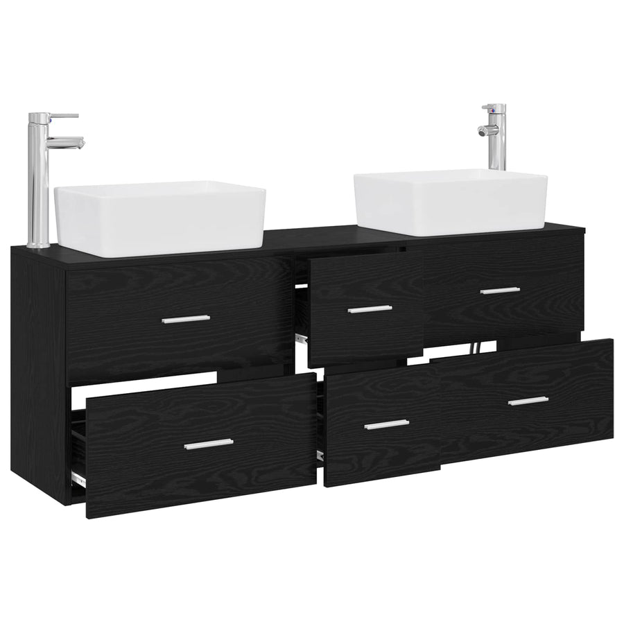 Badkamerkastenset 3 st Zwart 53 x 34,5 x 63 cm Bewerkt hout