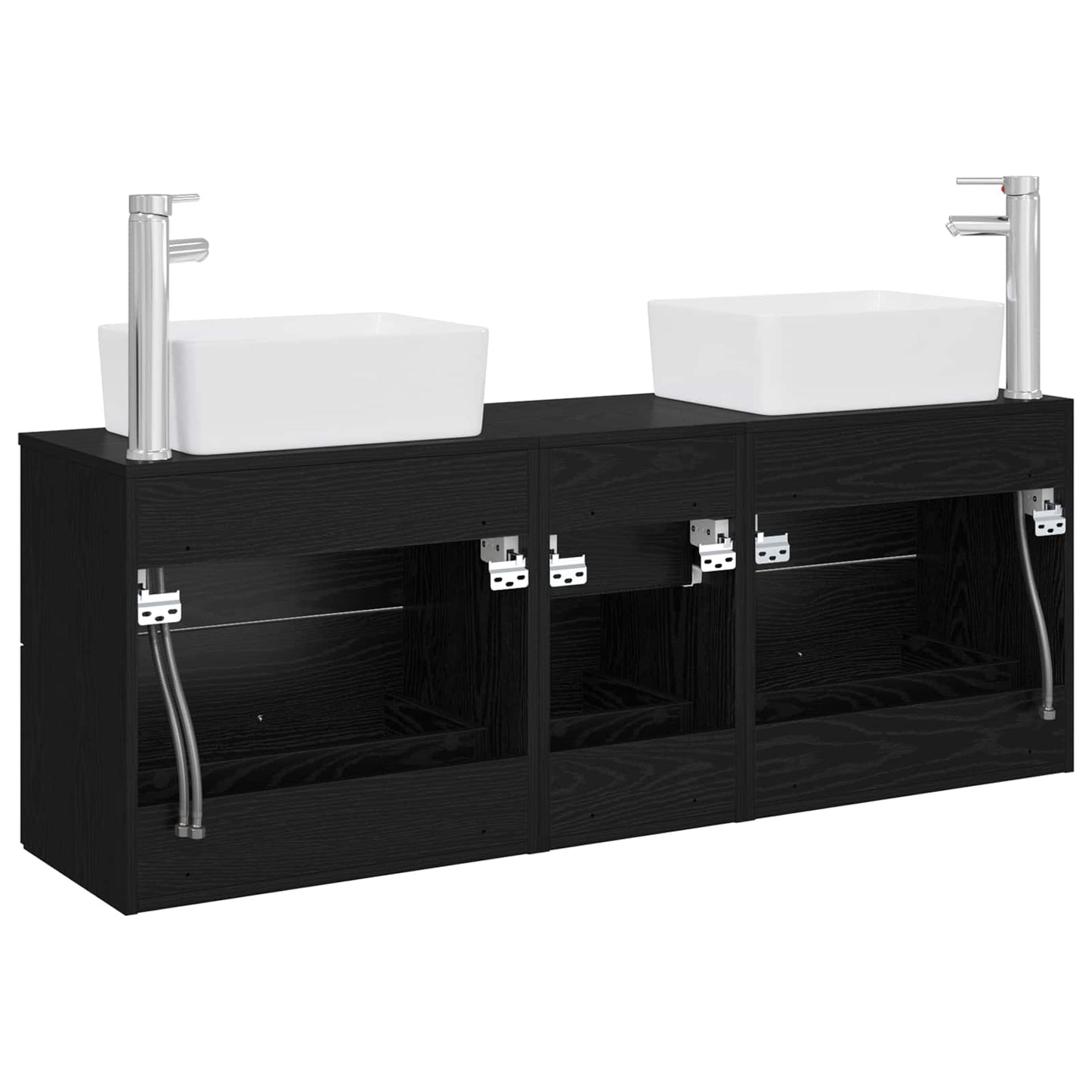 Badkamerkastenset 3 st Zwart 53 x 34,5 x 63 cm Bewerkt hout