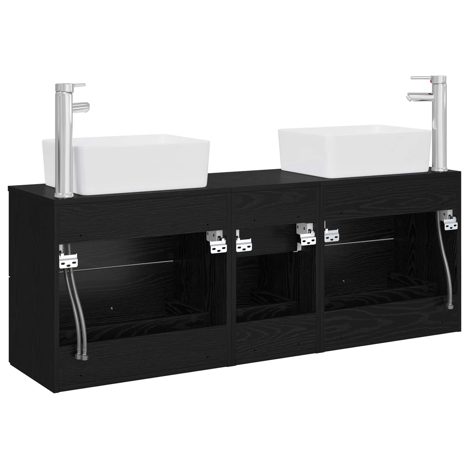 Badkamerkastenset 3 st Zwart 53 x 34,5 x 63 cm Bewerkt hout
