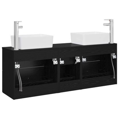 Badkamerkastenset 3 st Zwart 53 x 34,5 x 63 cm Bewerkt hout