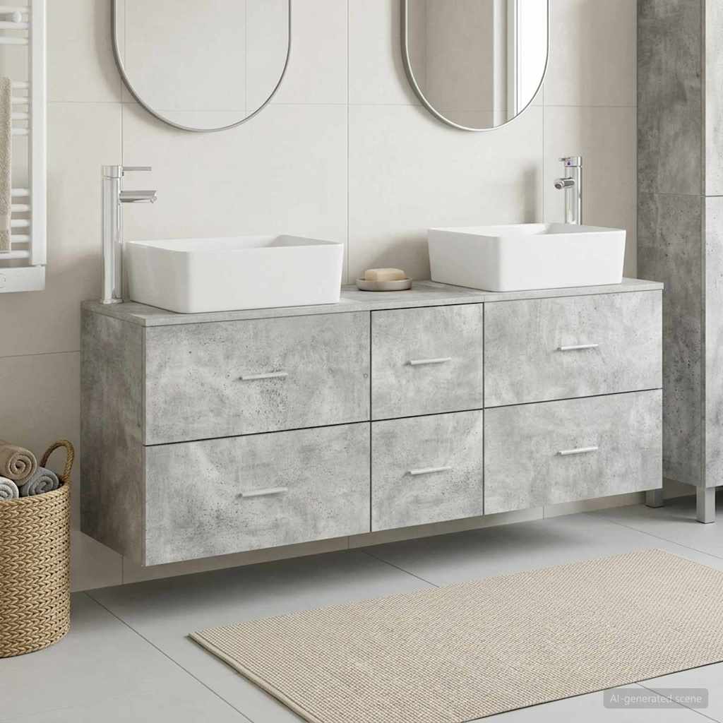 Badkamerkastenset 3 st Betongrijs 53 x 34,5 x 63 cm