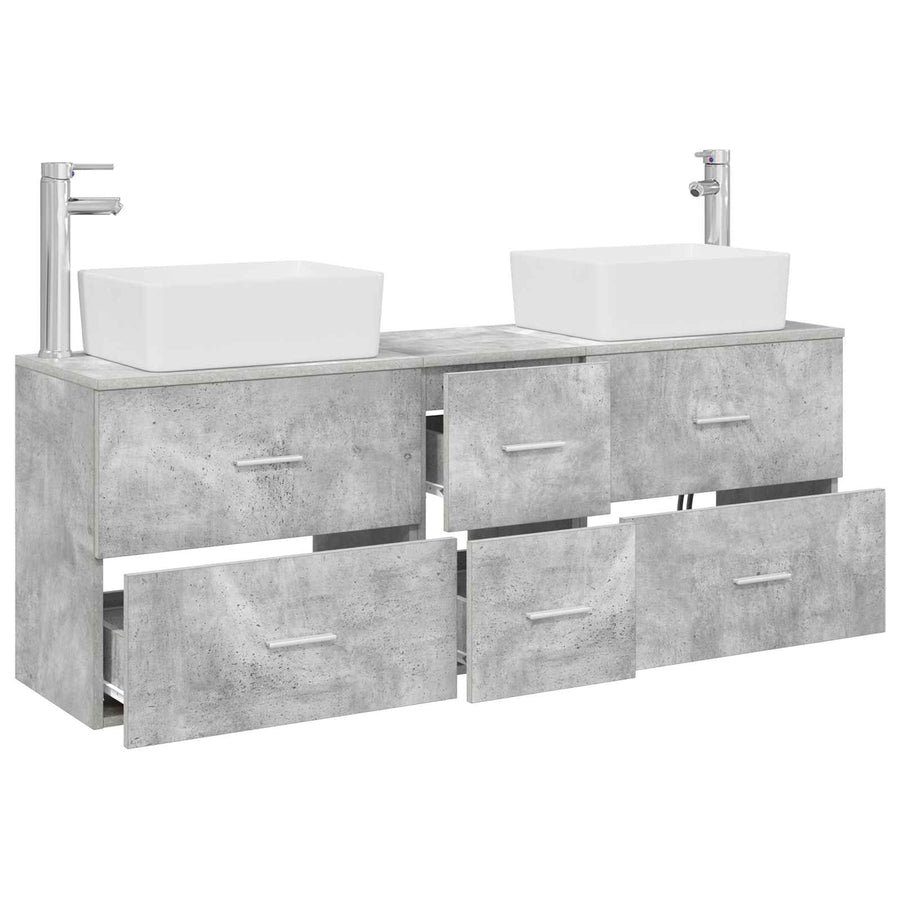 Badkamerkastenset 3 st Betongrijs 53 x 34,5 x 63 cm