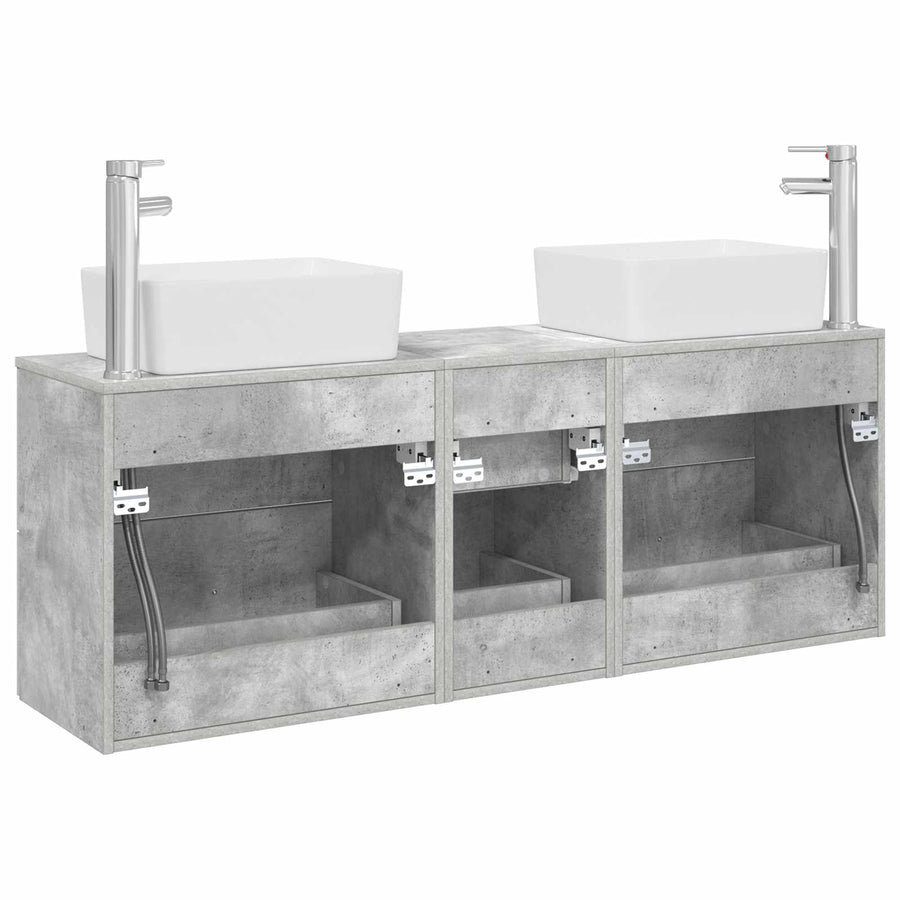 Badkamerkastenset 3 st Betongrijs 53 x 34,5 x 63 cm