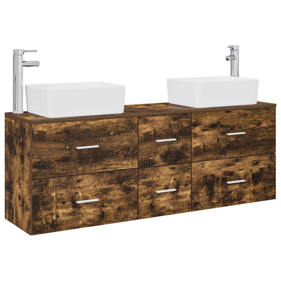 Badkamerkastenset 3 st Gerookt eiken 53 x 34,5 x 63 cm