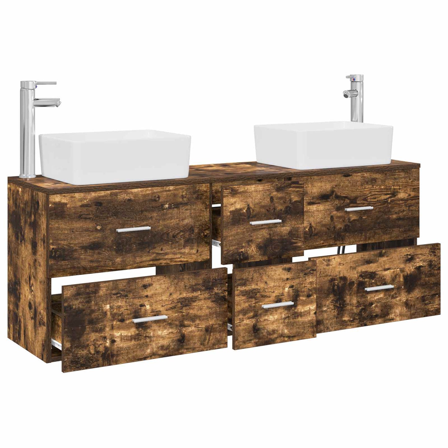 Badkamerkastenset 3 st Gerookt eiken 53 x 34,5 x 63 cm
