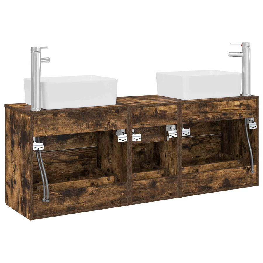 Badkamerkastenset 3 st Gerookt eiken 53 x 34,5 x 63 cm