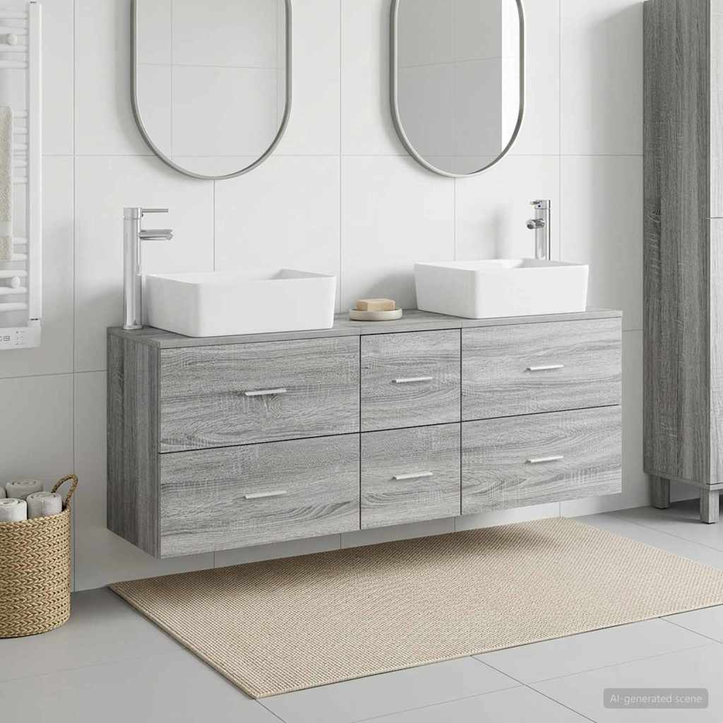 Badkamerkastenset 3 st Grijs Sonoma 53 x 34,5 x 63 cm