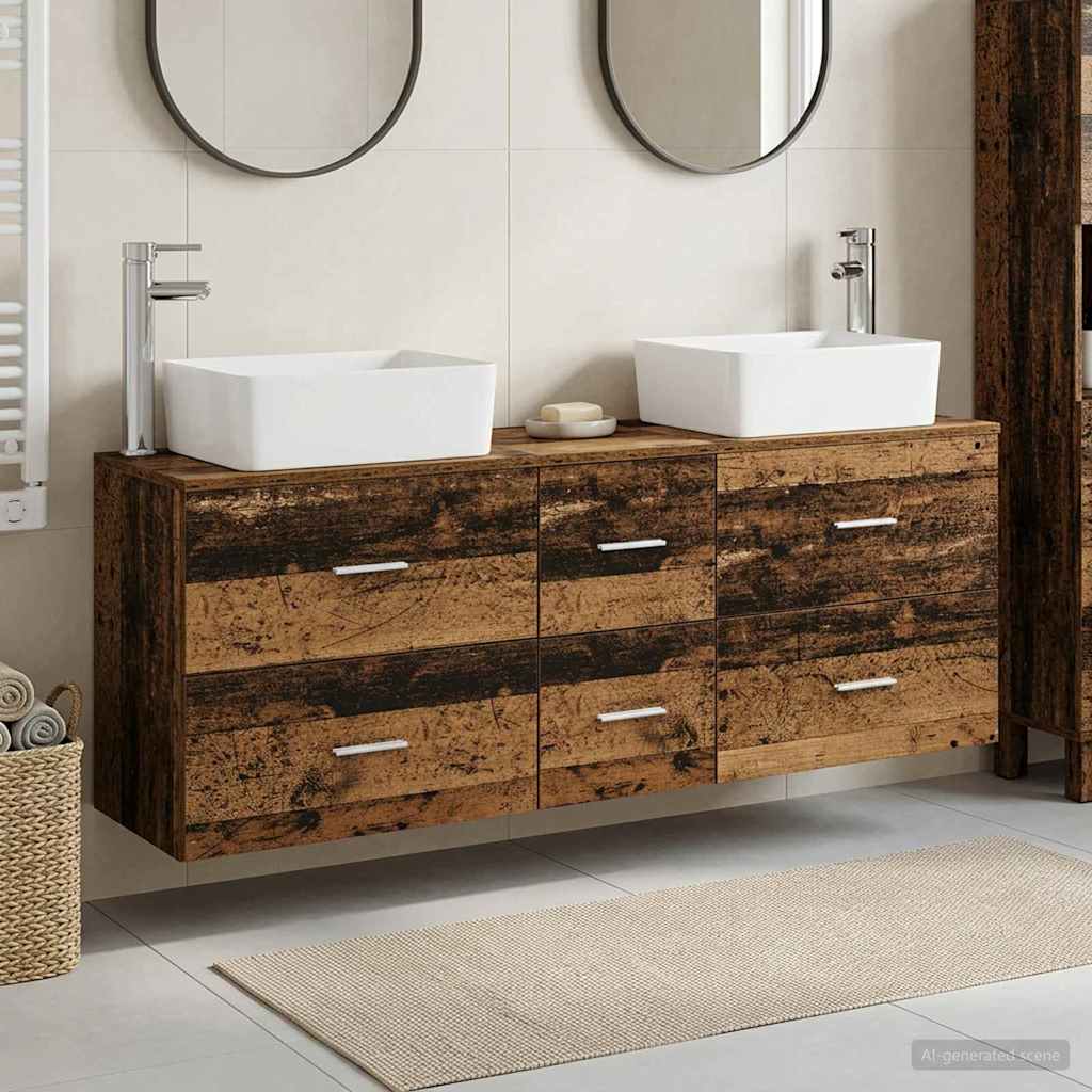 Badkamerkastenset 3 st Oud hout 53 x 34,5 x 63 cm Bewerkt hout