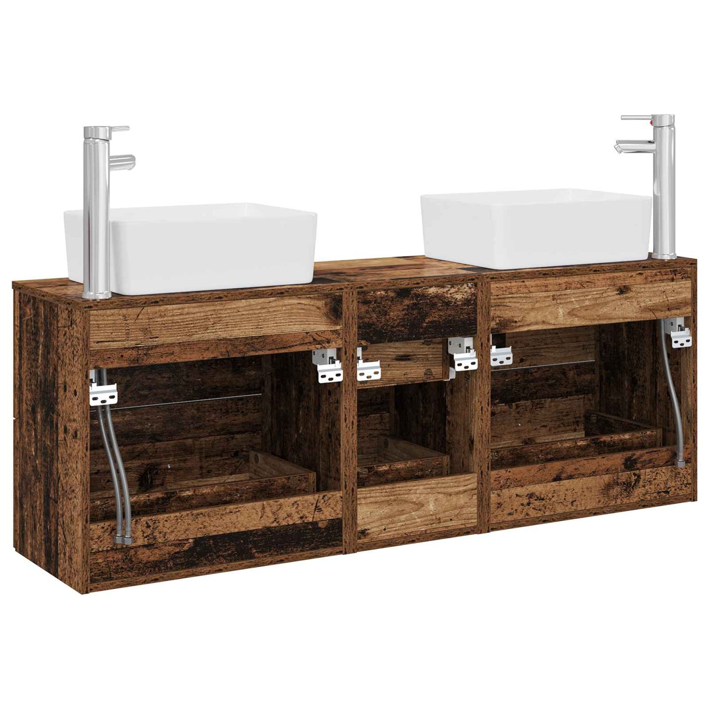 Badkamerkastenset 3 st Oud hout 53 x 34,5 x 63 cm Bewerkt hout