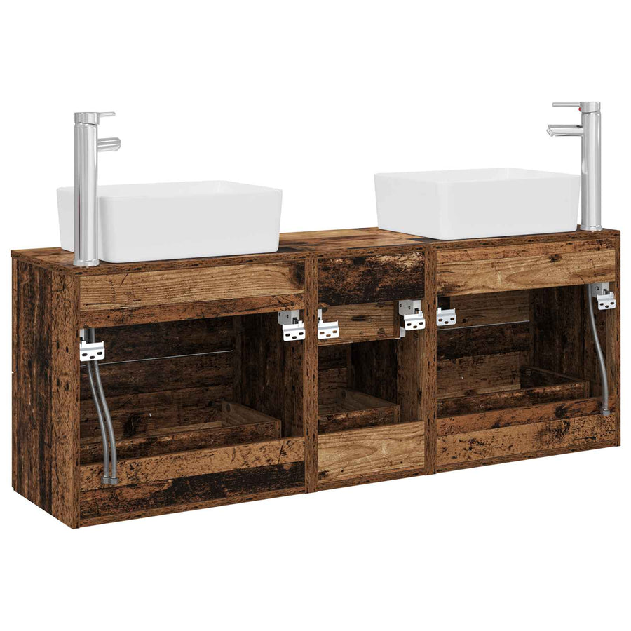 Badkamerkastenset 3 st Oud hout 53 x 34,5 x 63 cm Bewerkt hout