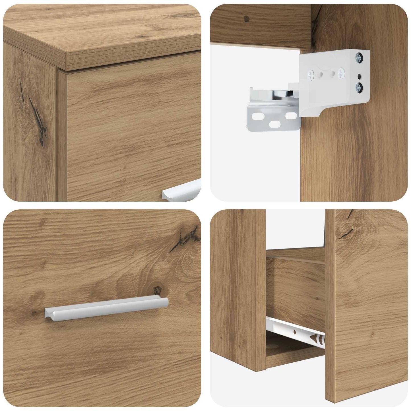 Badkamerkastenset 3 st Artisanaal eiken 53 x 34,5 x 63 cm