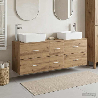 Badkamerkastenset 3 st Artisanaal eiken 53 x 34,5 x 63 cm