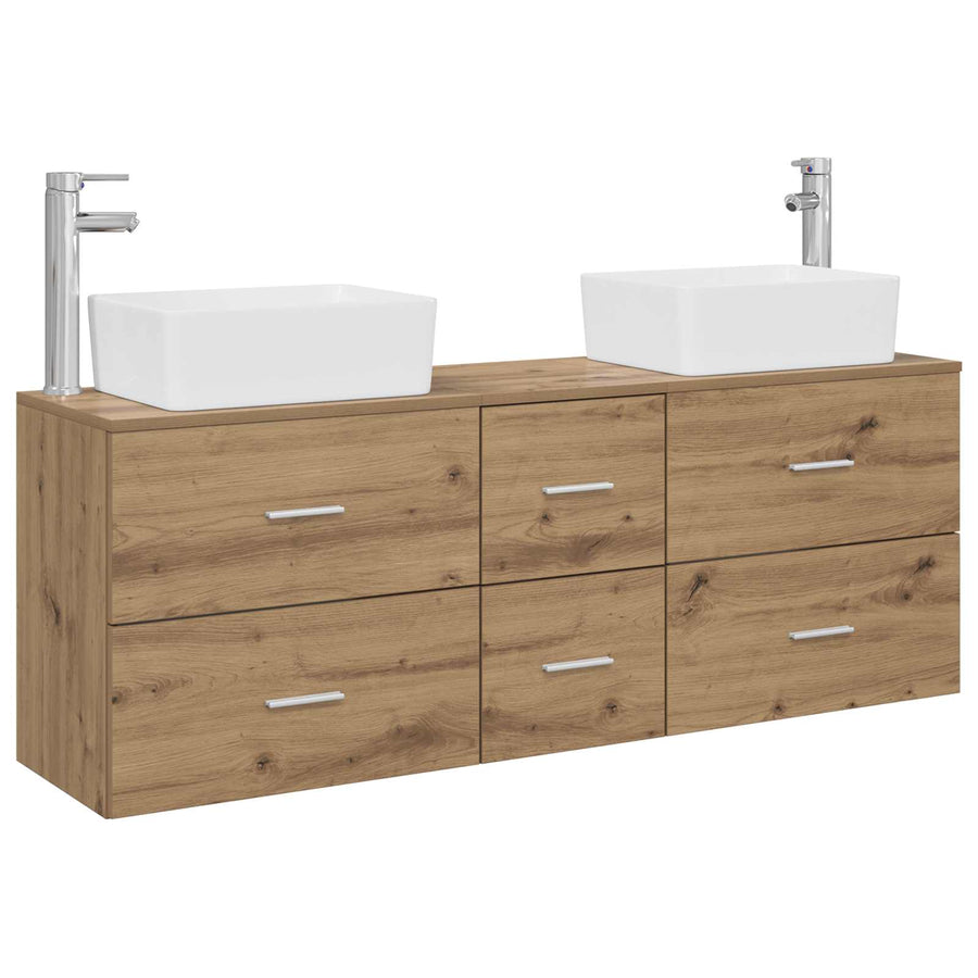 Badkamerkastenset 3 st Artisanaal eiken 53 x 34,5 x 63 cm