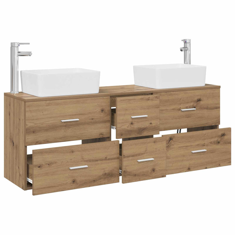 Badkamerkastenset 3 st Artisanaal eiken 53 x 34,5 x 63 cm