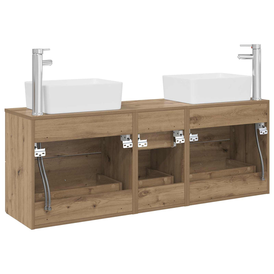 Badkamerkastenset 3 st Artisanaal eiken 53 x 34,5 x 63 cm