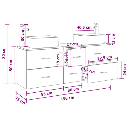 Badkamerkastenset 3 st Artisanaal eiken 53 x 34,5 x 63 cm