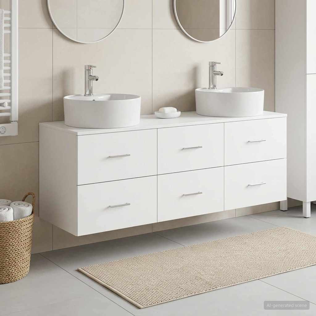 Badkamerkastenset 3 st Wit 62,5 x 44,5 x 50 cm Bewerkt hout