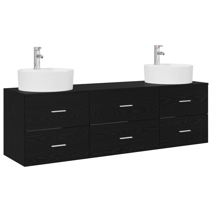 Badkamerkastenset 3 st Zwart 62,5 x 44,5 x 50 cm Bewerkt hout