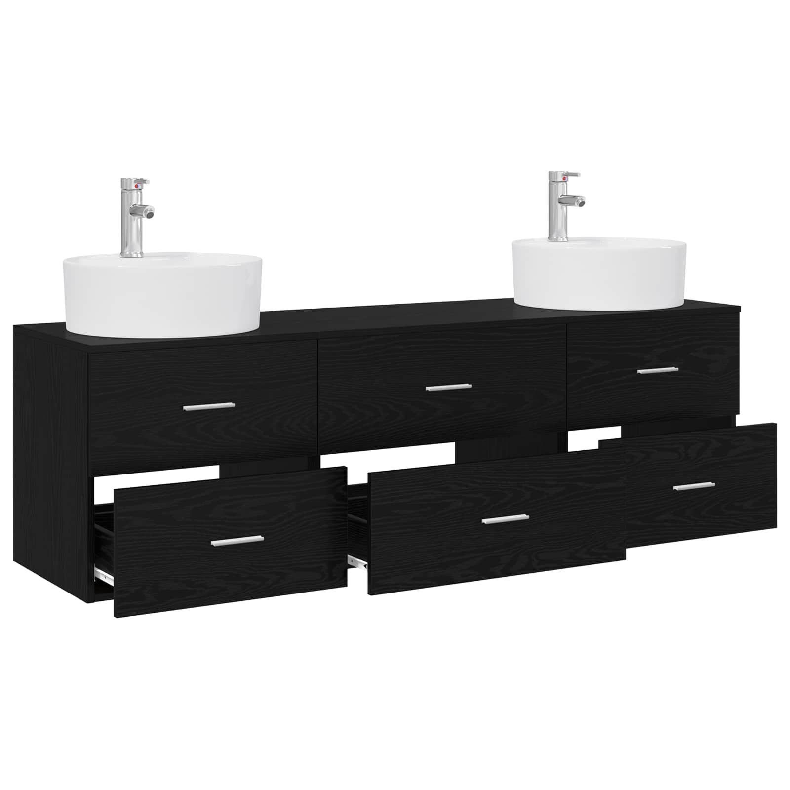 Badkamerkastenset 3 st Zwart 62,5 x 44,5 x 50 cm Bewerkt hout